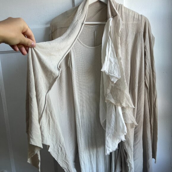 If Six Was Nine i6w8 Beige Cream Drapey Deconstructed Cardigan Japanese Label - Picture 3 of 4